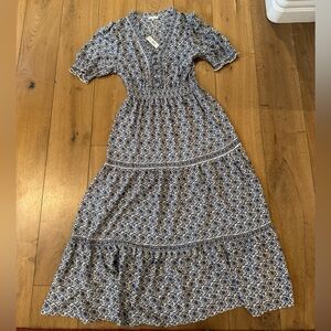 Max Studio Navy and Cream Patterned Maxi Dress